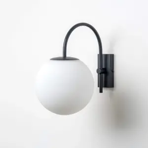 houseof Hanging Metal and Frosted Glass Globe Orb Outdoor Wall Light Lantern - Charcoal Grey Black