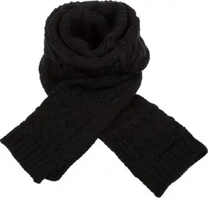 Aran Cable Knit Scarf / BLACK / One Size