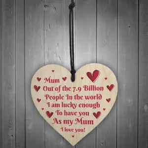 Red Ocean I Love You Mum Gifts Hanging Sign For Birthday Mothers Day Wooden Heart Plaque