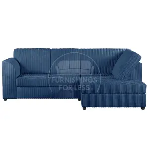 Luxor Marine Blue Jumbo Cord 4 Seater Corner sofa Right Hand Facing - Full Back