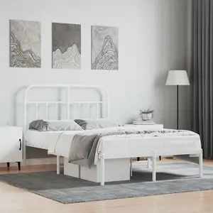 Berkfield Metal Bed Frame with Headboard White 120x190 cm