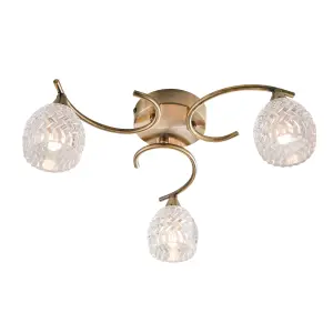 Anson Lighting Georgia 3lt Ceiling Light in  Antique brass plate & clear glass