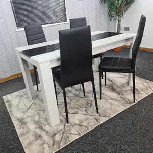 Dining Set of 4 Kitchen Dining Table and 4 Chairs White Black Dining Table With 4 Black Leather Chairs Kosy Koala