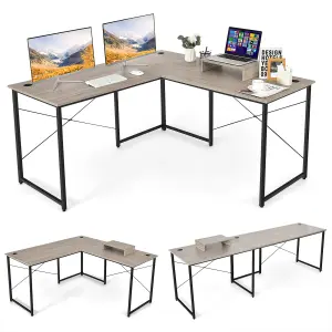 Costway L-Shaped Corner Computer Desk Reversible Study Writing Desk Workstation Home Office Laptop Table Grey