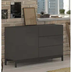 Betzalel 110 Cm Wide 3 Drawer Sideboard Glossy Anthracite