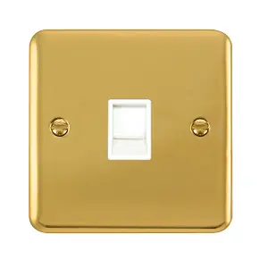 Curved Polished Brass Rj11 Socket - White Trim - SE Home