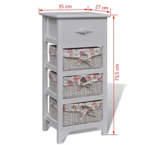 Berkfield Cabinet with 1 Drawer and 3 Baskets White Paulownia Wood