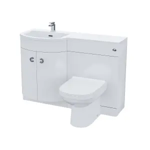 Nes Home Dene LH 1100mm Vanity Basin Unit White & Eslo Back to Wall Toilet White