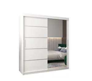 Verona 02 Contemporary 2 Mirrored Sliding Door Wardrobe 9 Shelves 2 Rails White Matt (H)2000mm (W)1800mm (D)620mm