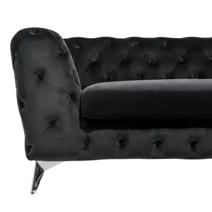 3 Seater Velvet Fabric Sofa Black SOTRA