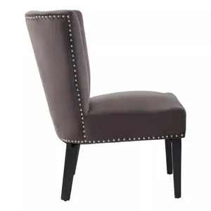 Interiors by Premiers Grey Velvet Dining Chair, Dining Room Accent Chair, Velvet Upholstered Wing Chair with Wooden Legs