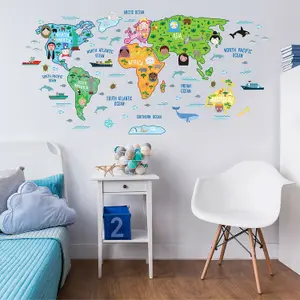 Walplus Nursery Map World Educational Mural Wall Sticker Decal Decoration 200Cm X 100Cm Kids Sticker PVC Multicoloured