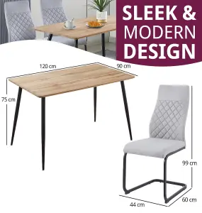 Hallowood Furniture Cullompton Small Rectangular Dining Table 120cm with 4 High Back Grey Chairs