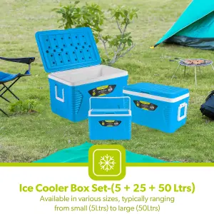 ROYALFORD Ice Cooler Box Set of 5L, 25L, & 50L Boxes Camping Picnic Insulated Food Container Ice Box with Carry Handle, Blue