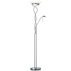 Mother & Child Floor Lamp Satin Chrome Tall Twin Light Dimmer Flexible Reading