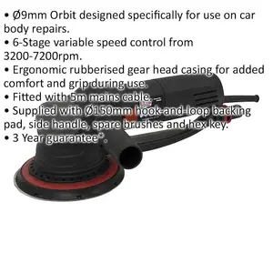 150mm Variable Speed Random Orbital Bodywork Sander - 600W 230V Compact Corded