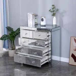 FurnitureHMD Mirrored Glass Chest of Drawers Muti-Storage Cabinet Storage Unit Sideboard Cupboard for Living Room, Bedroom