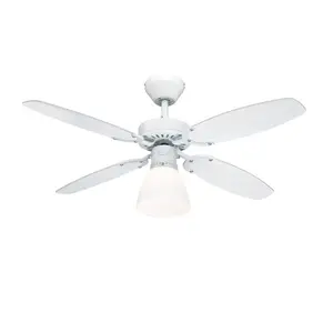 105cm Ceiling Fan with Light Kit White with White/Brown Blades