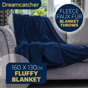 Dreamcatcher Blanket Throw Soft Faux Fur 160 x 130cm Overblanket Navy Blue