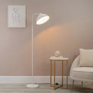 ValueLights Morris White Metal Stem Standing Floor Lamp with Angled Dome Shade for Living Room office - LED Bulb Included