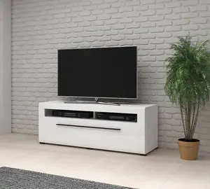 Tulsa Glossy White TV Cabinet with LED Lighting - W1400mm x H520mm x D500mm