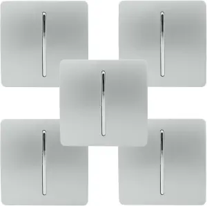 Trendi Modern 1 Gang 1 or 2 way Screwless Rocker Light Switch in Platinum Silver (Pack of 5)