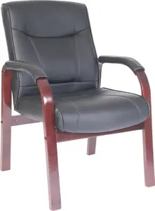 Kingston Visitor Chair in Black Bonded Leather and Dark wood legs