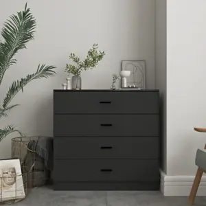 URBNLIVING Height 73cm 4 Drawer Wooden Bedroom Chest Cabinet Modern Black Carcass and Black Drawers Wide Storage Cupboard Closet