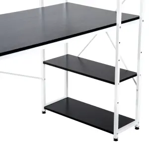 HOMCOM Computer Desk Laptop Table w/4-tier Bookshelf Metal Frame Black, White