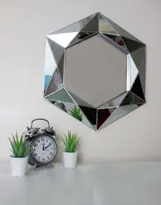 Large Jewel Cut Bevelled Wall Mirror