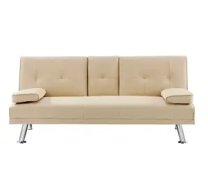 Manhattan 2 Seater Faux Leather Click Clack Sofa Bed - Cream