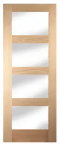 Fortia 0 panel 4 Lite Clear Glazed Shaker Natural White oak veneer Internal Timber Door, (H)1981mm (W)762mm (T)35mm