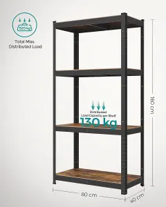 SONGMICS Industrial Adjustable Storage Shelves, 4 Tier, Shelving Unit, for Living Room, Kitchen, Garage, Rustic Brown and Black