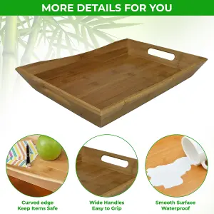 Mantraraj Bamboo Serving Tray with Handles Curve Serving Platter Wooden Breakfast Tray