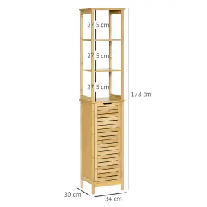 kleankin Bathroom Floor Cabinet Narrow Tallboy w/ 3 Shelves Cupboard Natural