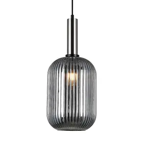 Luminosa Modern Hanging Pendant Satin Nickel 1 Light  with Glass, Smoky Shade, E27