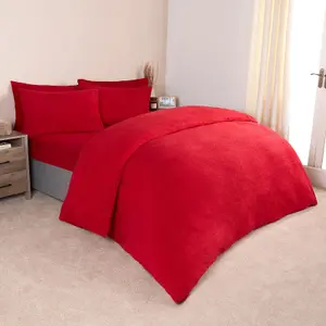 Brentfords Teddy Duvet Cover with Pillow Case Bedding Set, Red - Double