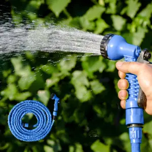 Alivio Expandable Garden Hose Pipe 100ft with 7 Spray Functions, Spray Gun & Connectors (Blue)