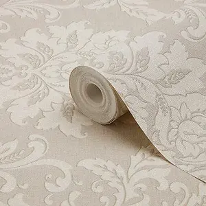 GoodHome Mire Beige Woven effect Damask Textured Wallpaper