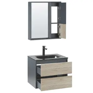 Bathroom Vanity Set with Mirrored Cabinet 60 cm Light Wood and Grey TERUEL