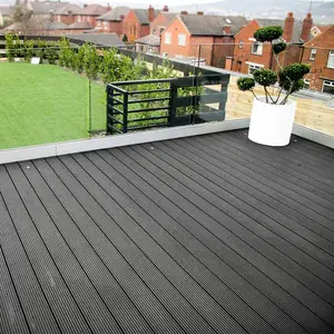 Set of 12 Dark Grey WPC Composite Decking Waterproof Floor Tiles Set with Accessories Kit 6.3 m²