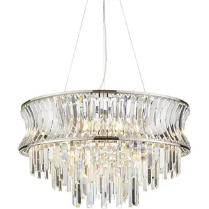 9 Light Hanging Ceiling Pendant & 2x Matching Wall Lights - Crystal Clear Glass Concave Dimmable Set