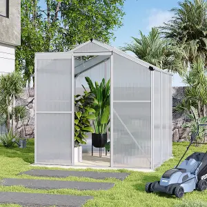 Garden Plants Grow House with Aluminium Frame Large Walk-In Green House with Door and Window, 6x6ft, Sliver