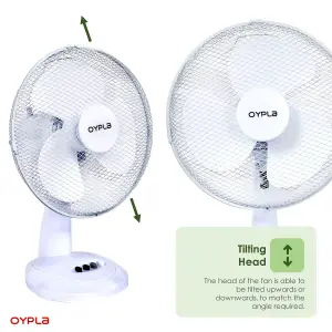 Oypla Electrical 12" 3 Speed Oscillating Electric Desk Home Office Fan