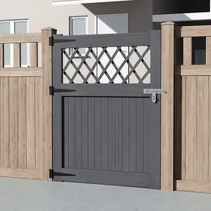 Outdoor Grey Rhombus Garden Wooden Gate Fence Door 120cm H