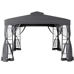 Dark Grey Outdoor Steel Garden Gazebo With Canopy