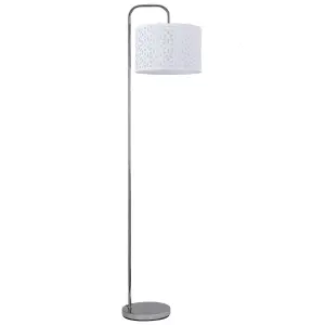 First Choice Lighting Chrome Arched Floor Lamp with White Laser Cut Shade