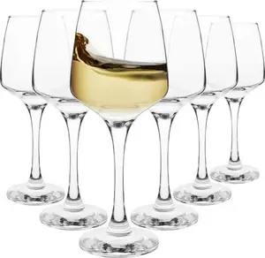 Homiu Large White Wine Glasses | Set Of 6 | 330 ML | Crystal Wine Drinking Glass | Florence Collection | Party Wedding Gift Cocktail | Home