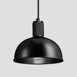 Industville Knurled Dome Pendant Light, 8 Inch, Black, Black Holder