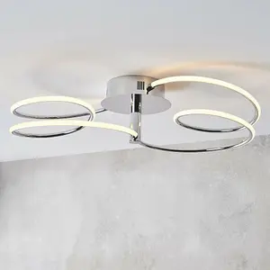 LED Semi Flush Ceiling Light 32W Warm White Chrome Infinity Hoop Strip Feature